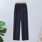 Drawstring High-Waisted Straight-Leg Pants