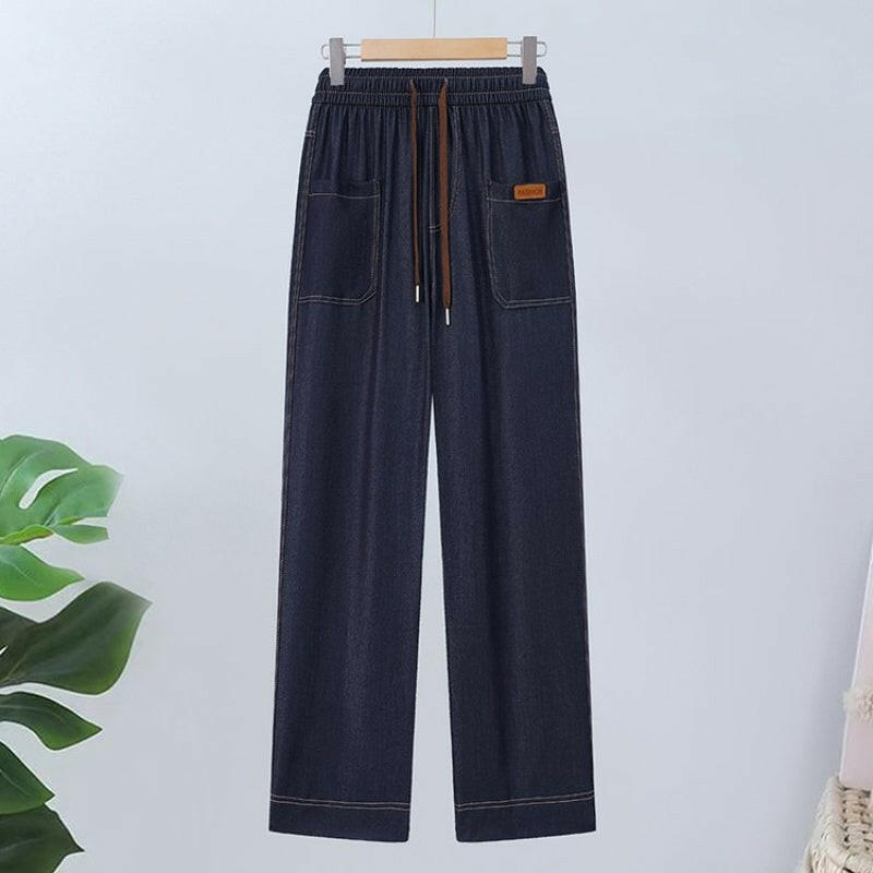 Drawstring High-Waisted Straight-Leg Pants