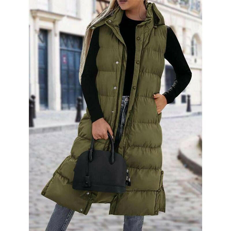 Stylish Puff Hooded Sleeveless Long Vest