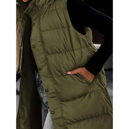 Stylish Puff Hooded Sleeveless Long Vest