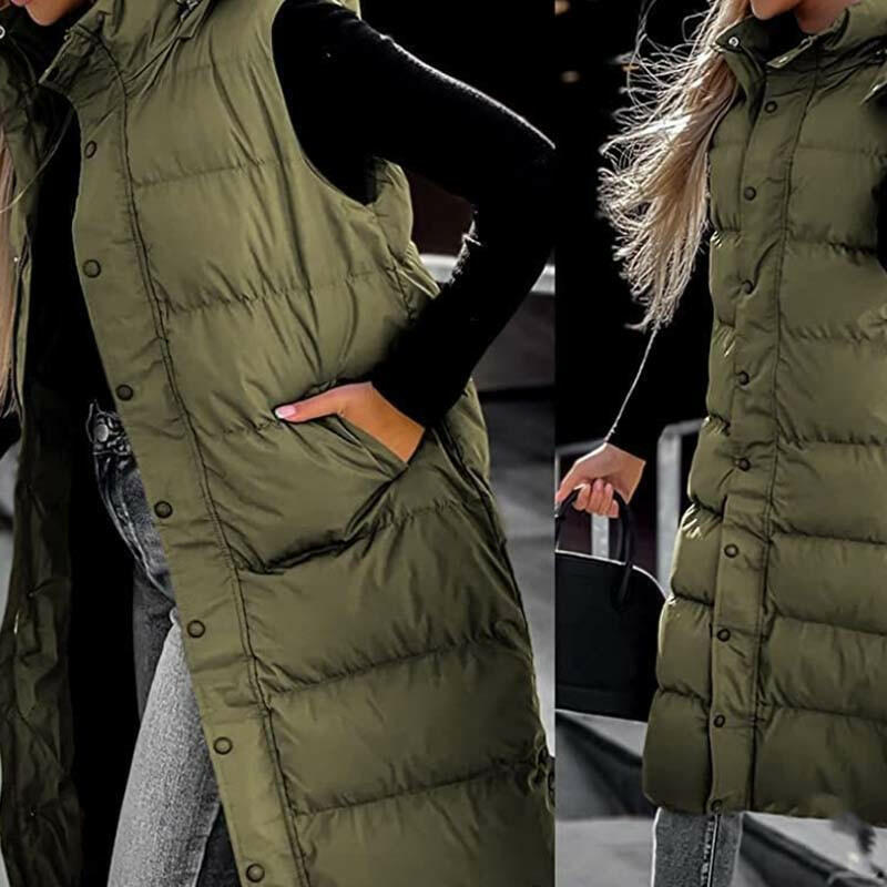 Stylish Puff Hooded Sleeveless Long Vest