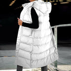 Stylish Puff Hooded Sleeveless Long Vest