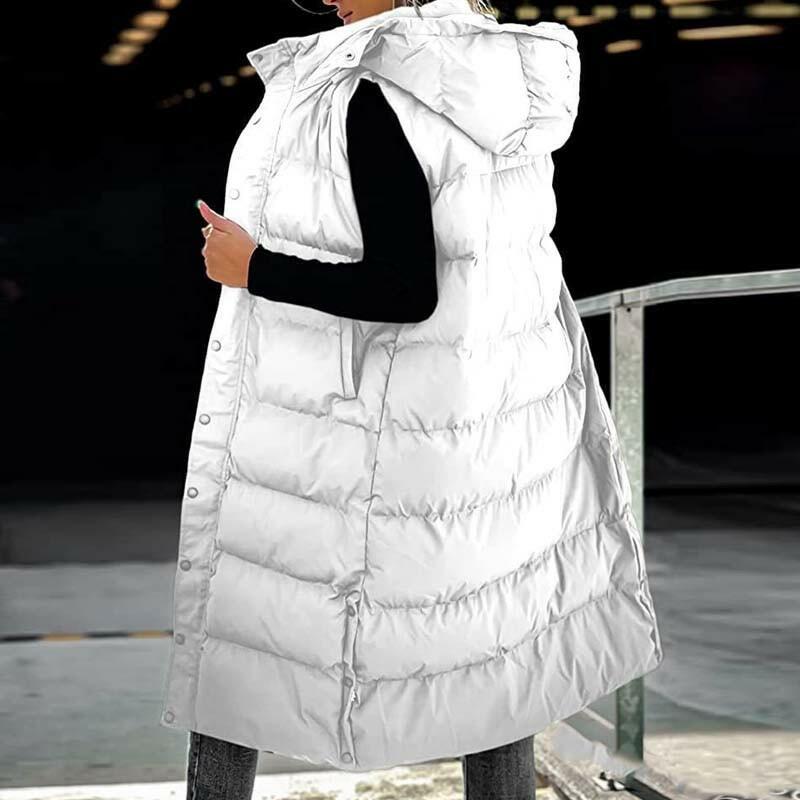 Stylish Puff Hooded Sleeveless Long Vest