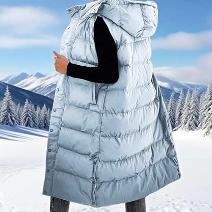 Stylish Puff Hooded Sleeveless Long Vest