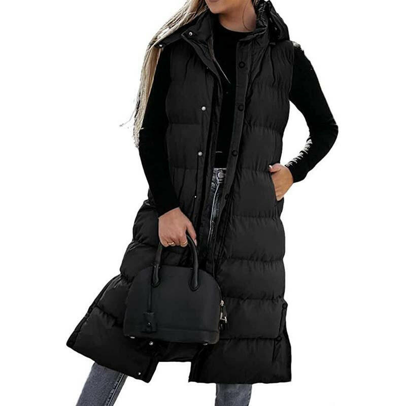 Stylish Puff Hooded Sleeveless Long Vest