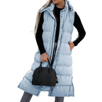 Stylish Puff Hooded Sleeveless Long Vest