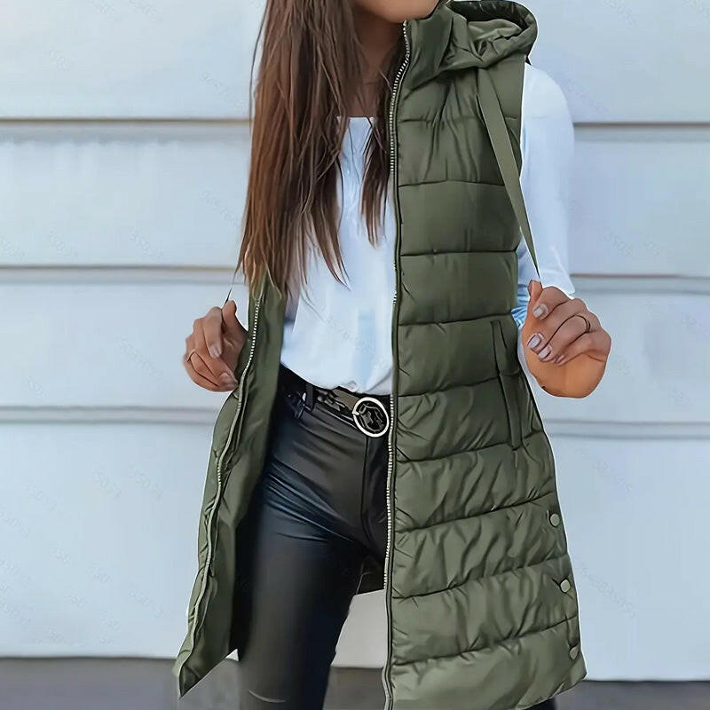 Women’s Zip-Up Long Puffer Vest