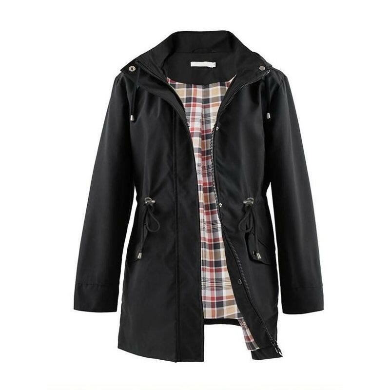 🍂Autumn Promotion 40%💕Long Hooded Drawstring Waist-Cinching Zipper Windbreaker