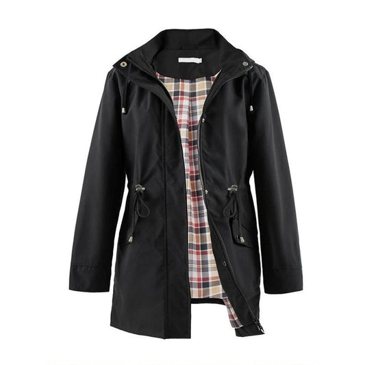 🍂Autumn Promotion 40%💕Long Hooded Drawstring Waist-Cinching Zipper Windbreaker