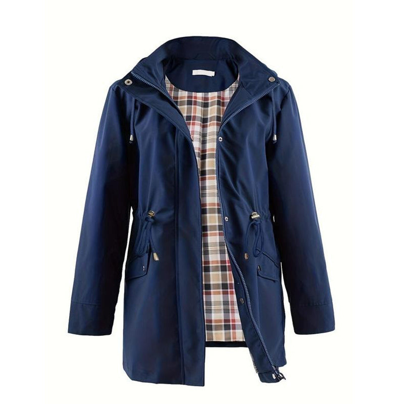 🍂Autumn Promotion 40%💕Long Hooded Drawstring Waist-Cinching Zipper Windbreaker