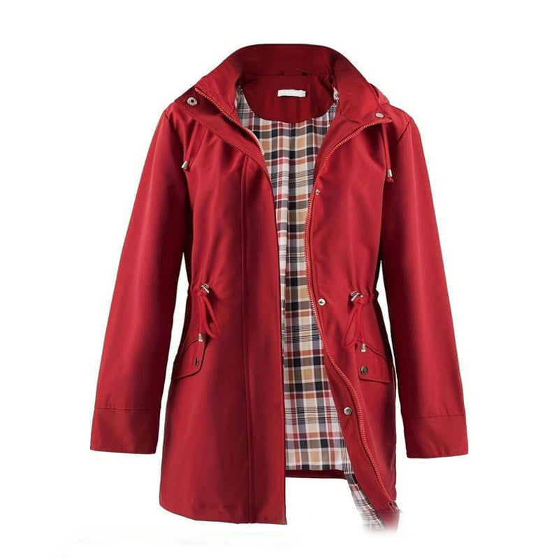 🍂Autumn Promotion 40%💕Long Hooded Drawstring Waist-Cinching Zipper Windbreaker