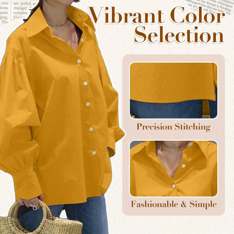 🍂Autumn Promotion 40%💕Women's Casual Solid Color Lantern Sleeve Lapel Shirt