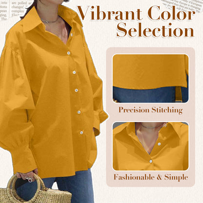 🍂Autumn Promotion 40%💕Women's Casual Solid Color Lantern Sleeve Lapel Shirt