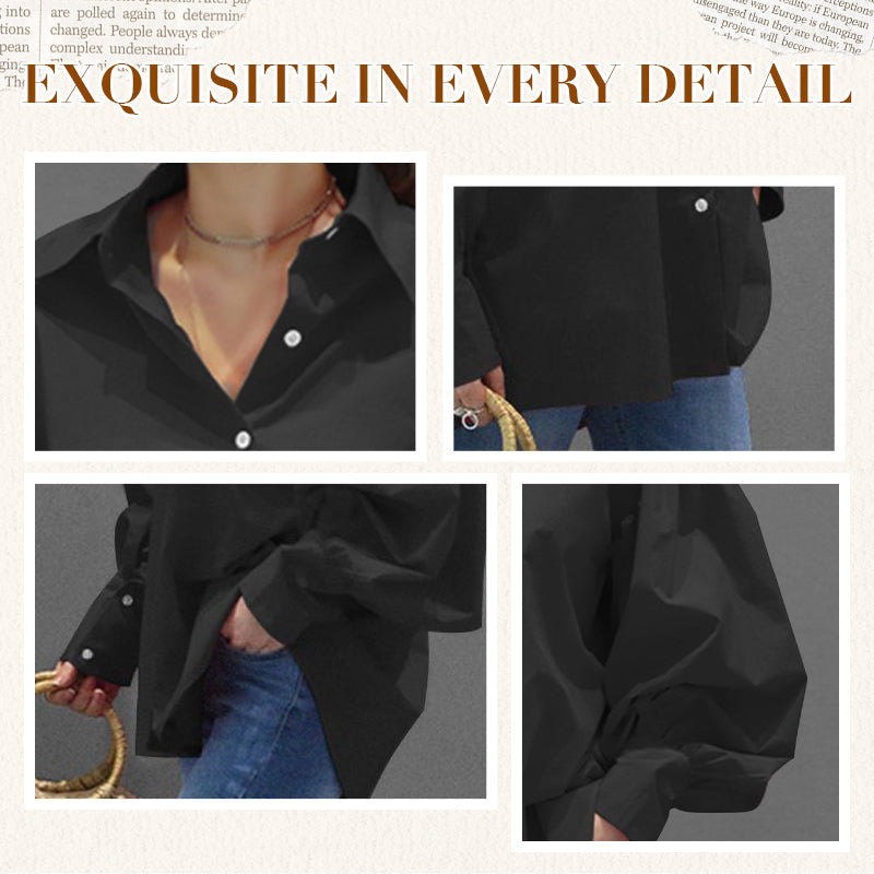 🍂Autumn Promotion 40%💕Women's Casual Solid Color Lantern Sleeve Lapel Shirt