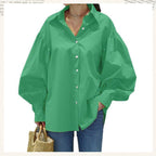 🍂Autumn Promotion 40%💕Women's Casual Solid Color Lantern Sleeve Lapel Shirt