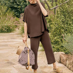 🍂Autumn Promotion 40%💕Women's 3/4 Sleeve Capelet Wide-Leg Pants Set