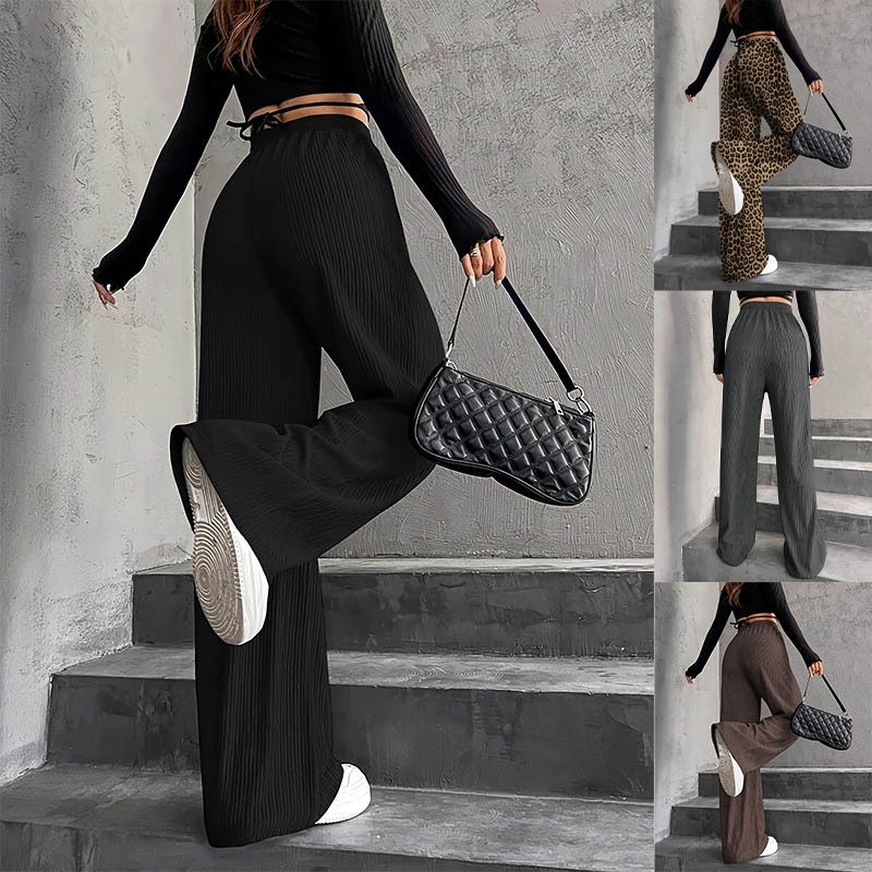🍂Autumn Promotion 40%💕Women's Textured Ribbed Elastic Waist Drawstring Wide-Leg Pants