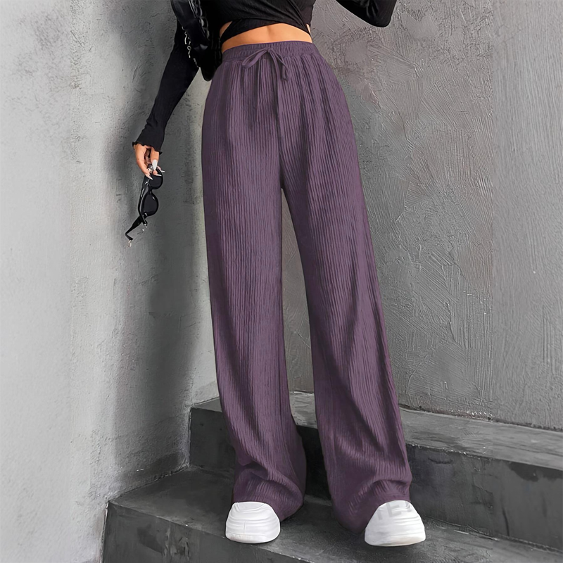 🍂Autumn Promotion 40%💕Women's Textured Ribbed Elastic Waist Drawstring Wide-Leg Pants