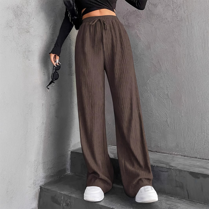 🍂Autumn Promotion 40%💕Women's Textured Ribbed Elastic Waist Drawstring Wide-Leg Pants