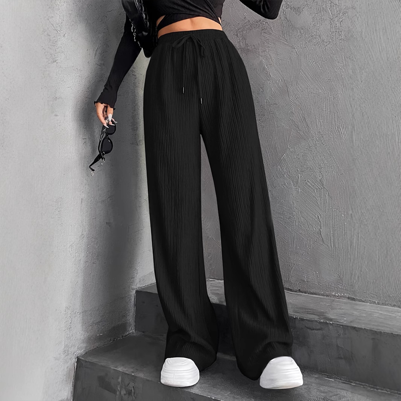 🍂Autumn Promotion 40%💕Women's Textured Ribbed Elastic Waist Drawstring Wide-Leg Pants