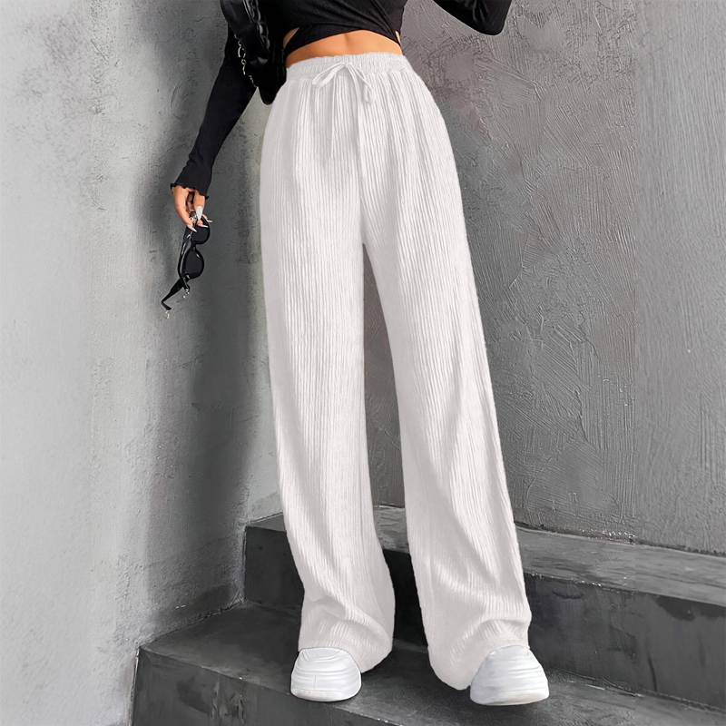 🍂Autumn Promotion 40%💕Women's Textured Ribbed Elastic Waist Drawstring Wide-Leg Pants