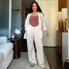 🍂Autumn Promotion 50%💕Solid Color Relaxed Shirt & Wide-Leg Pants Set