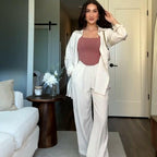 🍂Autumn Promotion 50%💕Solid Color Relaxed Shirt & Wide-Leg Pants Set