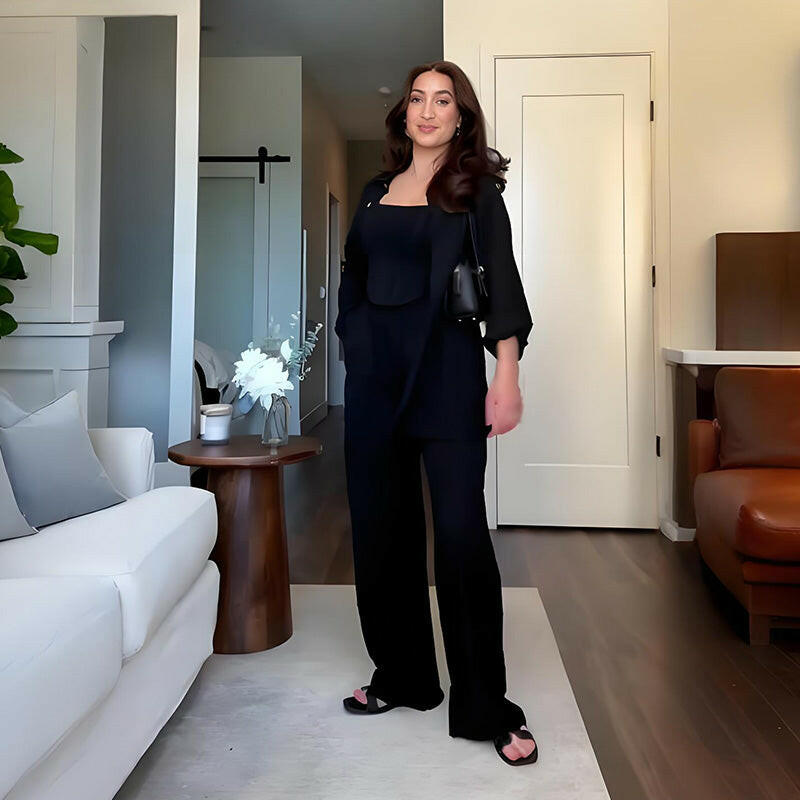 🍂Autumn Promotion 50%💕Solid Color Relaxed Shirt & Wide-Leg Pants Set