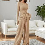 🍂Autumn Promotion 50%💕Asymmetrical Long-Sleeve T-Shirt & Wide-Leg Pants Set