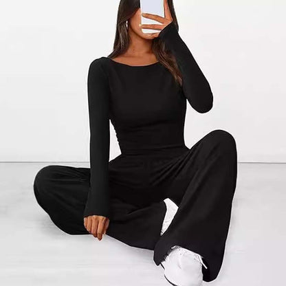 🍂Autumn Promotion 50%💕Asymmetrical Long-Sleeve T-Shirt & Wide-Leg Pants Set