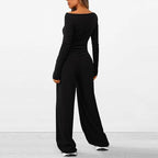 🍂Autumn Promotion 50%💕Asymmetrical Long-Sleeve T-Shirt & Wide-Leg Pants Set