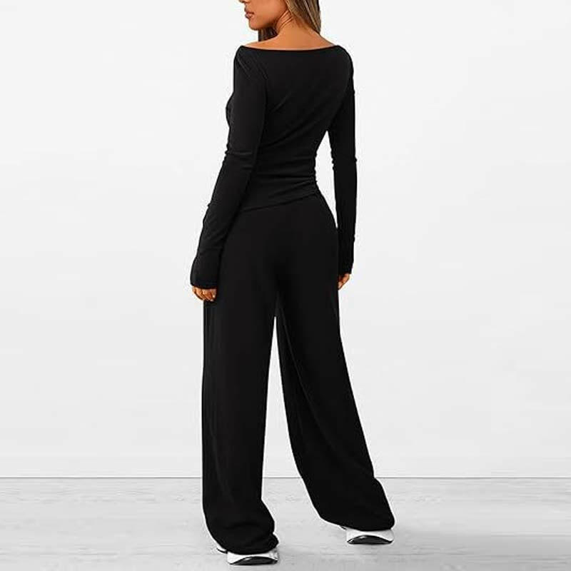 🍂Autumn Promotion 50%💕Asymmetrical Long-Sleeve T-Shirt & Wide-Leg Pants Set