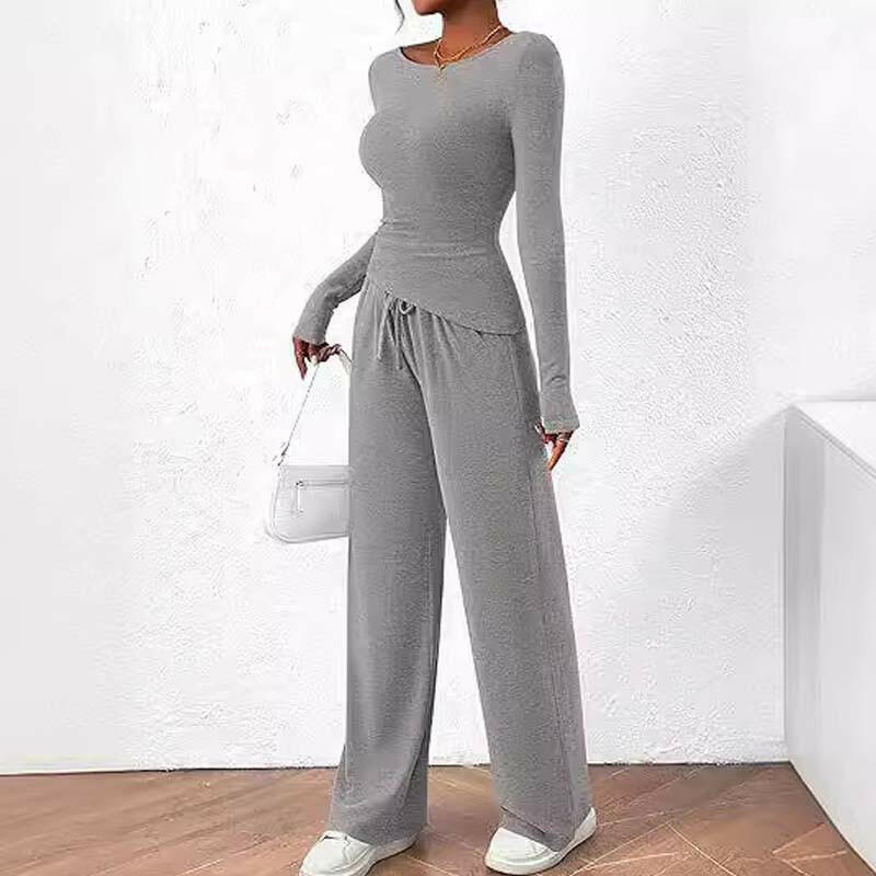 🍂Autumn Promotion 50%💕Asymmetrical Long-Sleeve T-Shirt & Wide-Leg Pants Set
