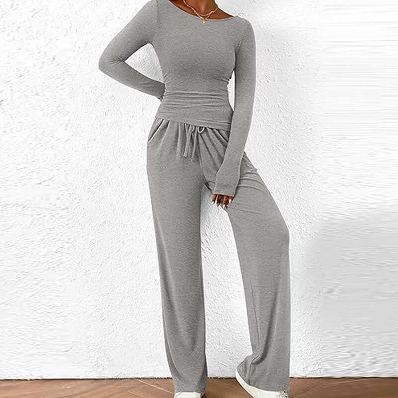 🍂Autumn Promotion 50%💕Asymmetrical Long-Sleeve T-Shirt & Wide-Leg Pants Set