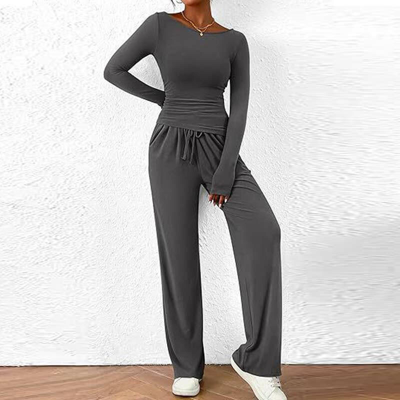 🍂Autumn Promotion 50%💕Asymmetrical Long-Sleeve T-Shirt & Wide-Leg Pants Set