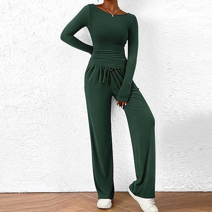 🍂Autumn Promotion 50%💕Asymmetrical Long-Sleeve T-Shirt & Wide-Leg Pants Set