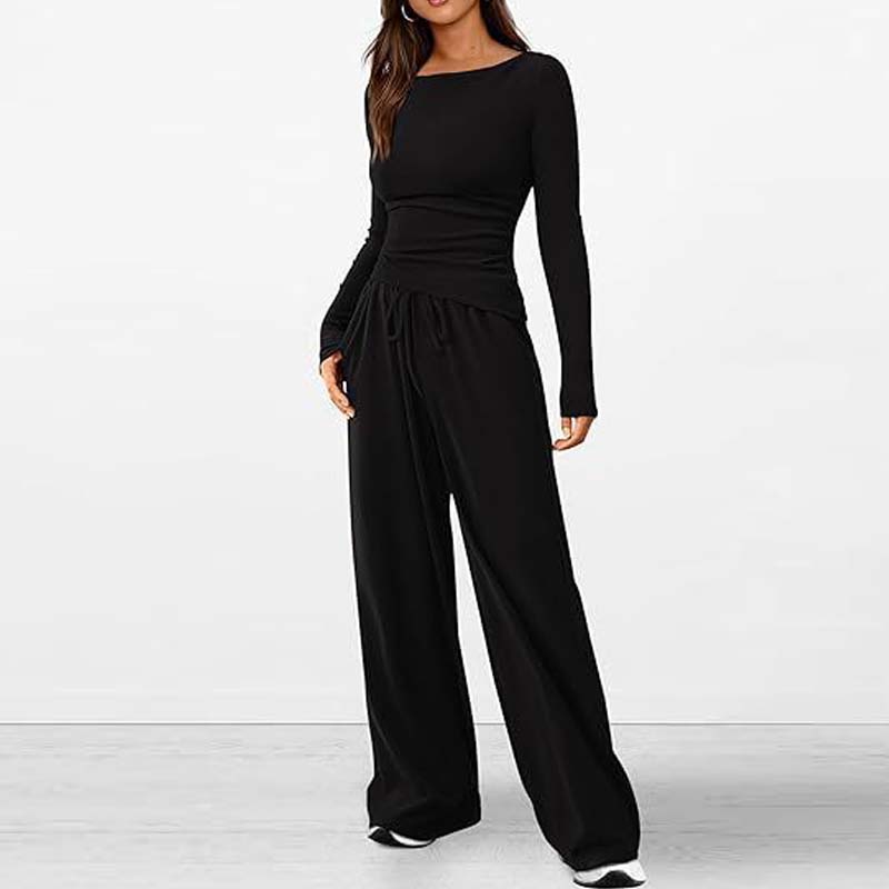 🍂Autumn Promotion 50%💕Asymmetrical Long-Sleeve T-Shirt & Wide-Leg Pants Set