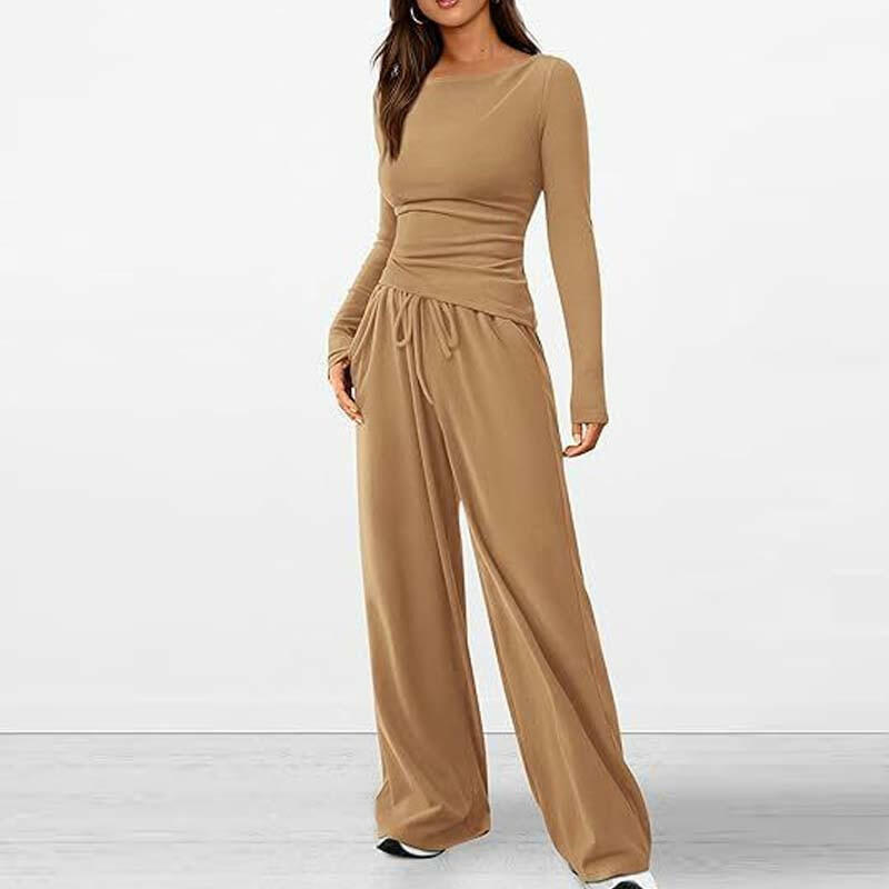 🍂Autumn Promotion 50%💕Asymmetrical Long-Sleeve T-Shirt & Wide-Leg Pants Set