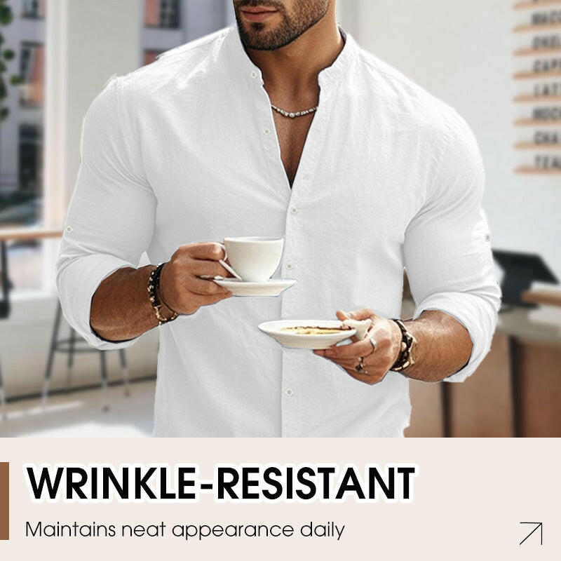 🔥Hot Sale/Soon Out of Stock‼️Men's Stand Collar Fit Casual Plain Shirt