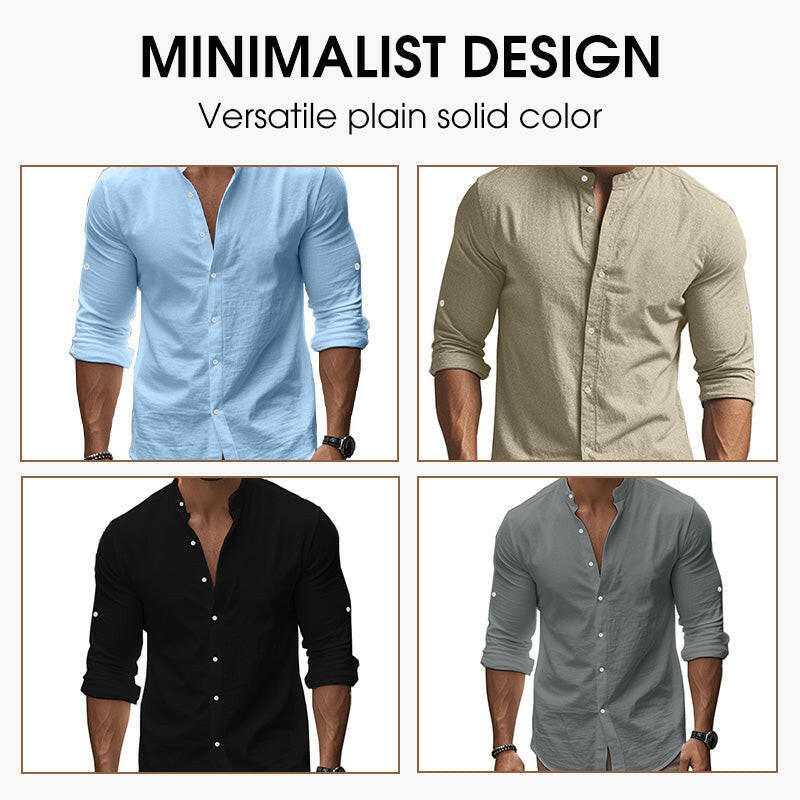 🔥Hot Sale/Soon Out of Stock‼️Men's Stand Collar Fit Casual Plain Shirt