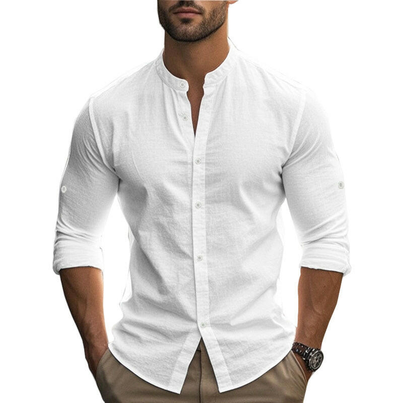 🔥Hot Sale/Soon Out of Stock‼️Men's Stand Collar Fit Casual Plain Shirt