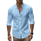 🔥Hot Sale/Soon Out of Stock‼️Men's Stand Collar Fit Casual Plain Shirt