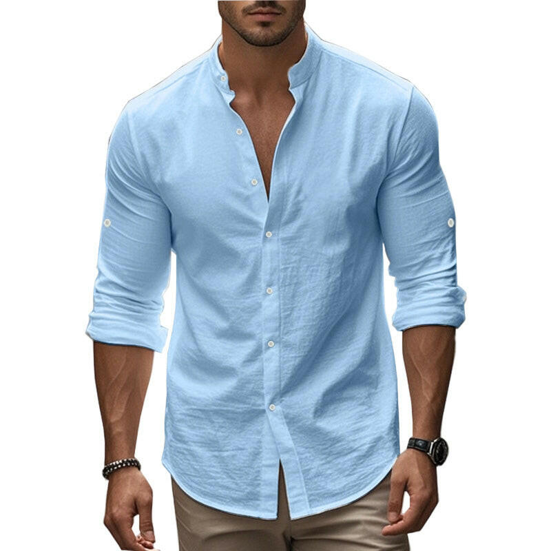 🔥Hot Sale/Soon Out of Stock‼️Men's Stand Collar Fit Casual Plain Shirt