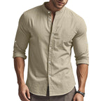 🔥Hot Sale/Soon Out of Stock‼️Men's Stand Collar Fit Casual Plain Shirt