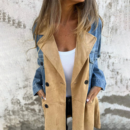 🍂Autumn Promotion 50%💕Mid-Length Trench Coat with Denim Jean Stitching