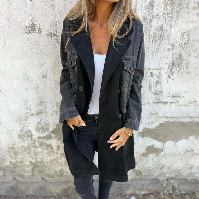 🍂Autumn Promotion 50%💕Mid-Length Trench Coat with Denim Jean Stitching