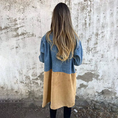 🍂Autumn Promotion 50%💕Mid-Length Trench Coat with Denim Jean Stitching