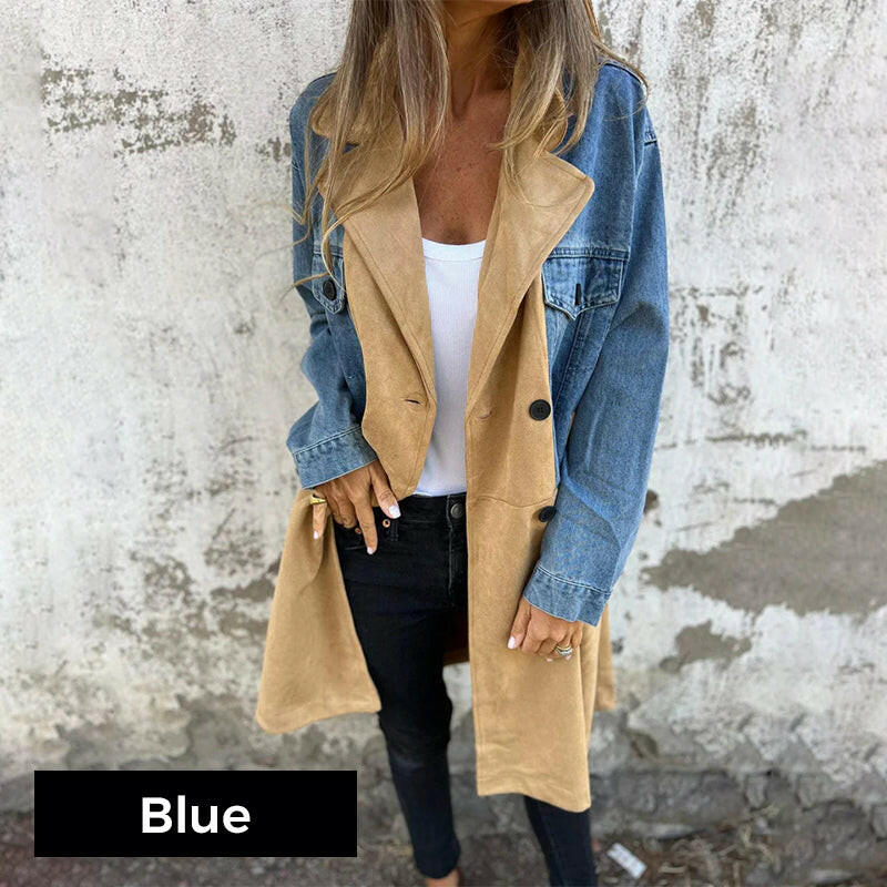 🍂Autumn Promotion 50%💕Mid-Length Trench Coat with Denim Jean Stitching