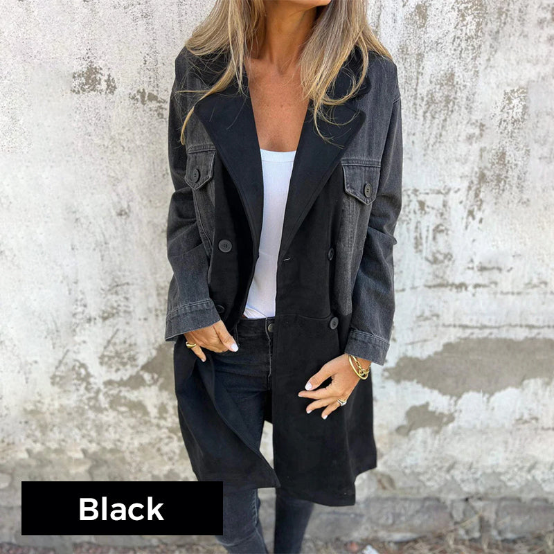 🍂Autumn Promotion 50%💕Mid-Length Trench Coat with Denim Jean Stitching