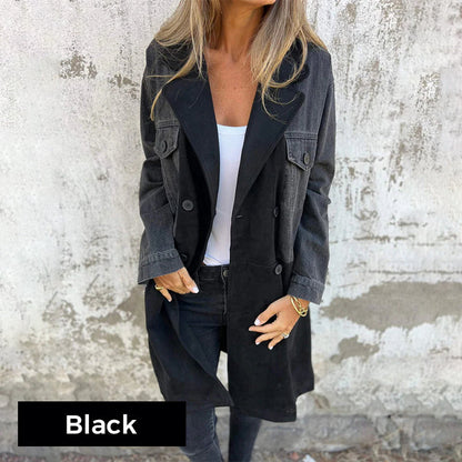 🍂Autumn Promotion 50%💕Mid-Length Trench Coat with Denim Jean Stitching